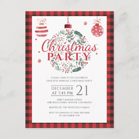クリスマスホリデーカントリーランバージャックバッファローパーティー インビテーションポストカード (正面)