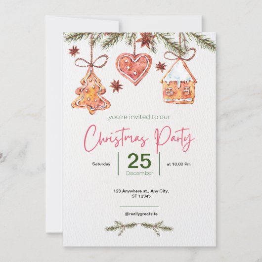 クリスマスホリデーカンパニービジネスファミリーピンク 招待状 (正面)