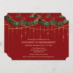 クリスマスホリデーガーランドグリッター招待状 招待状