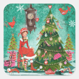 クリスマスホリデーガーリーツリー |ステッカー スクエアシール