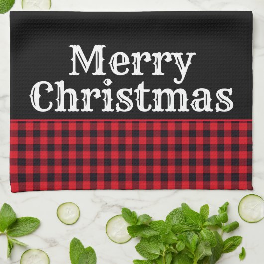 クリスマスホリデーキッチンタオルバッファロープレイド キッチンタオル (折り畳み)