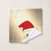 クリスマスホリデーキャット、サンタハット、雪片金ゴールド バスタオルセット (ウォッシュタオル)