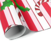 クリスマスホリデーキャンディーケインストライプズのホリーパターン ラッピングペーパー (ロールコーナー)