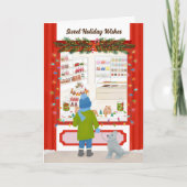 クリスマスホリデーキャンディーストアイラストレーション サンキューカード (正面)