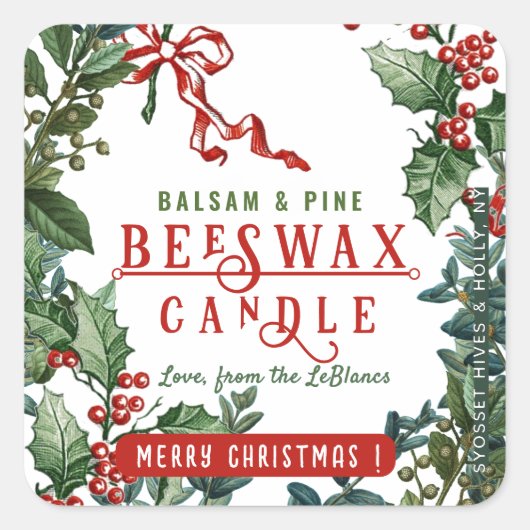 クリスマスホリデーキャンドル(ホリー&ベリー付縁どき) スクエアシール (正面)