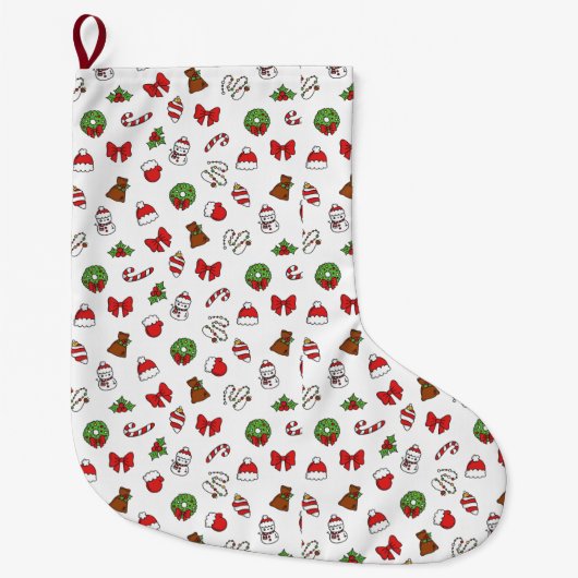 クリスマスホリデーキュートデコレーションサンタハット ラージクリスマスストッキング (正面)