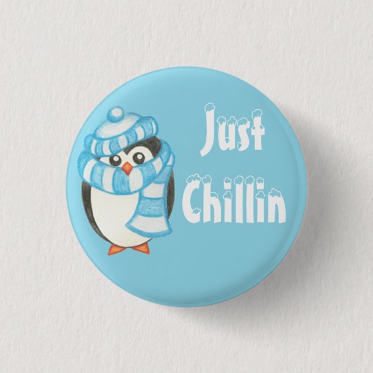 クリスマスホリデーキュートペンギンのボタン 缶バッジ (正面)