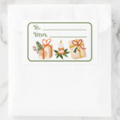 クリスマスホリデーギフトフェスティバルグリーンリーから 長方形シール (バッグ)