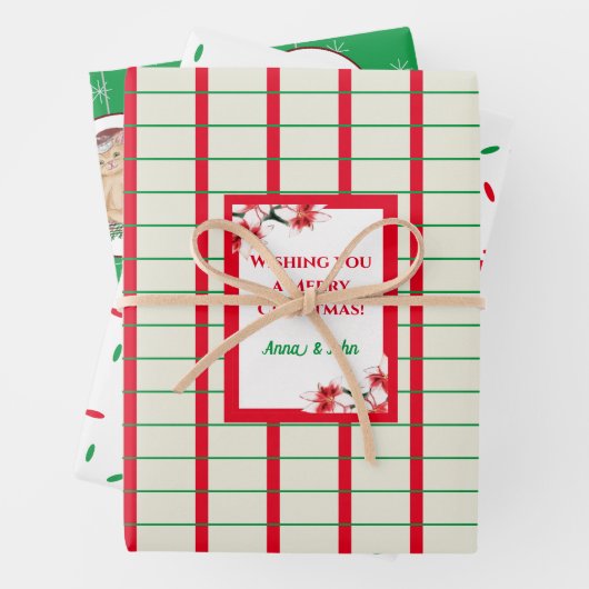 クリスマスホリデークッキーズポインセチア猫 ラッピングペーパーシート (インサイチュ)