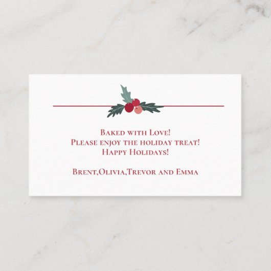 クリスマスホリデークッキーベーキングギフトカード 名刺 (裏面)
