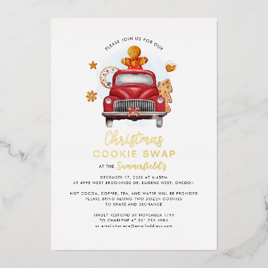 クリスマスホリデークッキー交換パーティー金ゴールド 箔シーズンカード (正面)