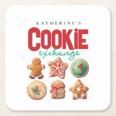 クリスマスホリデークッキー交換パーティー スクエアペーパーコースター (正面)