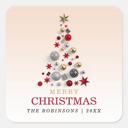 クリスマスホリデークリスマスツリー企業のファミリー赤面 スクエアシール (正面)