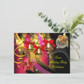 クリスマスホリデークリスマスパーティーピンク金ゴールドレッドブラック 招待状 (スタンド正面)