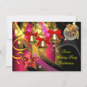 クリスマスホリデークリスマスパーティーピンク金ゴールドレッドブラック 招待状 (正面)