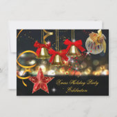 クリスマスホリデークリスマスパーティー金ゴールドレッドブラック 招待状 (正面)