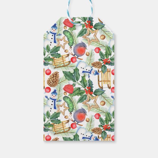 クリスマスホリデークリスマス雪だるま、パインコーン、ホリー ギフトタグ (裏面)