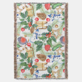 クリスマスホリデークリスマス雪だるま、パインコーン、ホリー スローブランケット (正面縦)