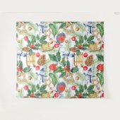 クリスマスホリデークリスマス雪だるま、パインコーン、ホリー タペストリー (正面(横))