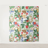 クリスマスホリデークリスマス雪だるま、パインコーン、ホリー タペストリー (正面)