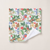 クリスマスホリデークリスマス雪だるま、パインコーン、ホリー バスタオルセット (ウォッシュタオル)