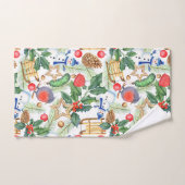 クリスマスホリデークリスマス雪だるま、パインコーン、ホリー バスタオルセット (ハンドタオル)