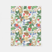 クリスマスホリデークリスマス雪だるま、パインコーン、ホリー フリースブランケット (正面)