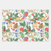 クリスマスホリデークリスマス雪だるま、パインコーン、ホリー ラッピングペーパーシート (正面)