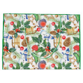 クリスマスホリデークリスマス雪だるま、パインコーン、ホリー ラージペーパーバッグ (裏面)