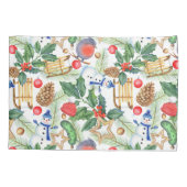 クリスマスホリデークリスマス雪だるま、パインコーン、ホリー 枕カバー (裏面-左)