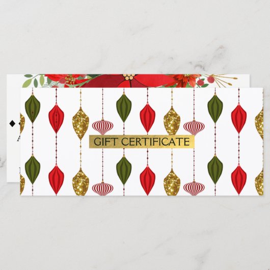 クリスマスホリデーグラムオーナメントギフト証明書 (正面/裏面)