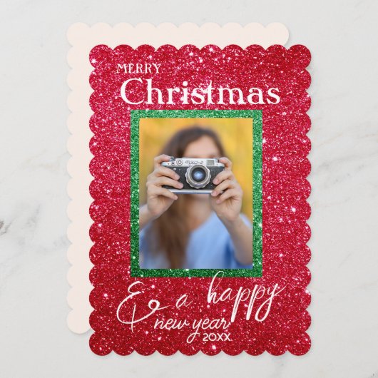 クリスマスホリデーグリッターフォトクリスマスカード シーズンカード (正面/裏面)