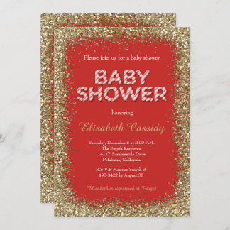 クリスマスホリデーグリッターベビーシャワー招待状 招待状