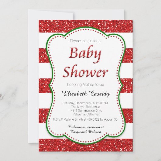 クリスマスホリデーグリッターベビーシャワー招待状 招待状 (正面)