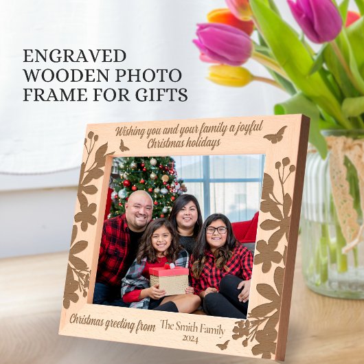 クリスマスホリデーグリーティングレーザーエッチング写真 レーザー彫刻フレーム