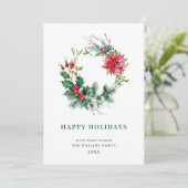 クリスマスホリデーグリーティング ポインセチアとホリーのリース シーズンカード (スタンド正面)