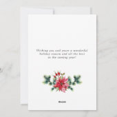 クリスマスホリデーグリーティング ポインセチアとホリーのリース シーズンカード (裏面)