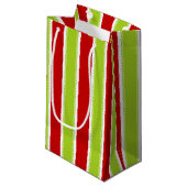 クリスマスホリデーグリーンと赤いストライプクリスマスパターン スモールペーパーバッグ (正面アングル)