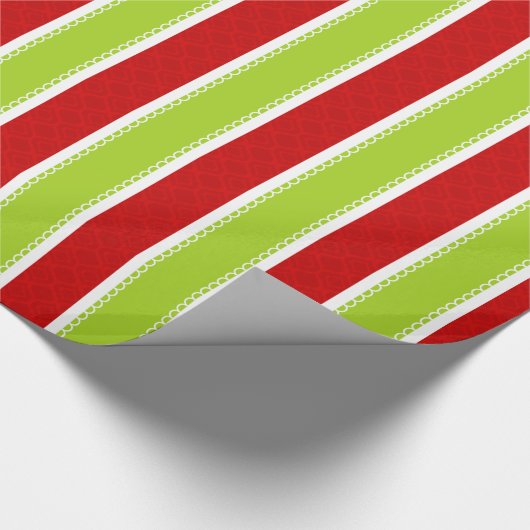 クリスマスホリデーグリーンと赤いストライプクリスマスパターン ラッピングペーパー (角)