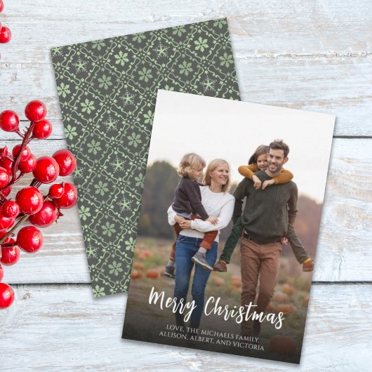 クリスマスホリデーグリーンスノーフレークパターエレガントン シーズンカード