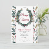 クリスマスホリデーグリーンリースベビーシャワーインヴィ 招待状 (スタンド正面)