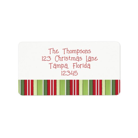 クリスマスホリデーグリーンレッドストライプのキュイお洒落ート ラベル (正面)