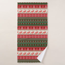 クリスマスホリデーグリーンレッド バスタオル