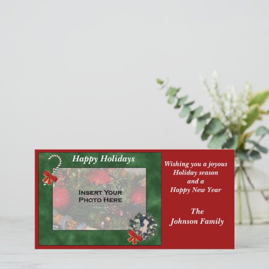 クリスマスホリデーグレイハウンドリースフォトカード シーズンカード (スタンド正面)