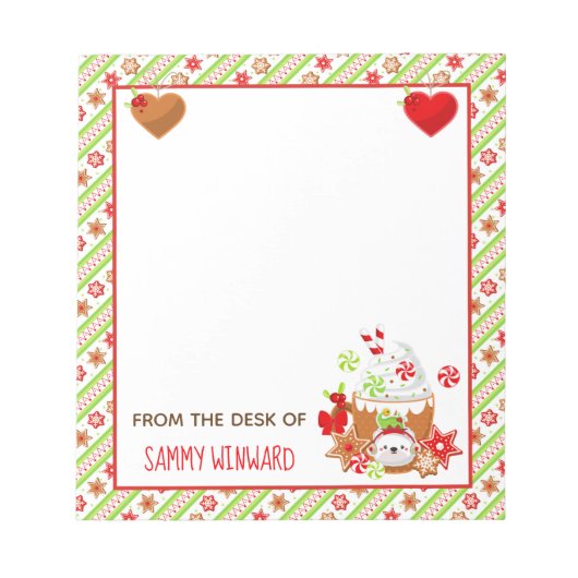 クリスマスホリデーココアとCookieグリーンメモ帳 ノートパッド (正面)