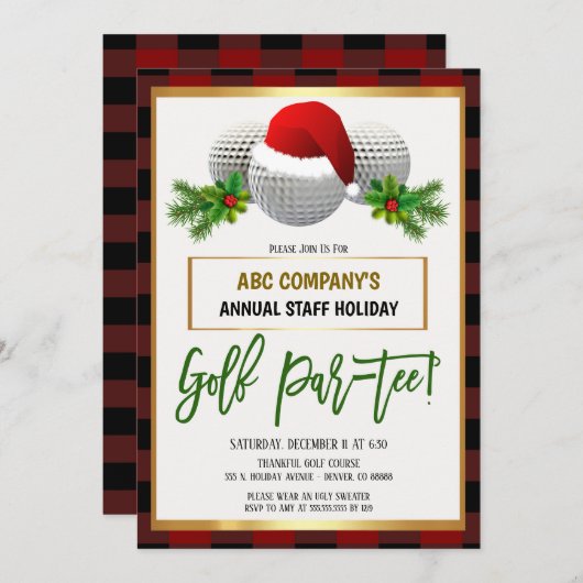 クリスマスホリデーゴルフパーティの招待状 招待状 (正面/裏面)