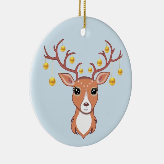 クリスマスホリデーゴールデンディアオンライトブルー セラミックオーナメント (右)