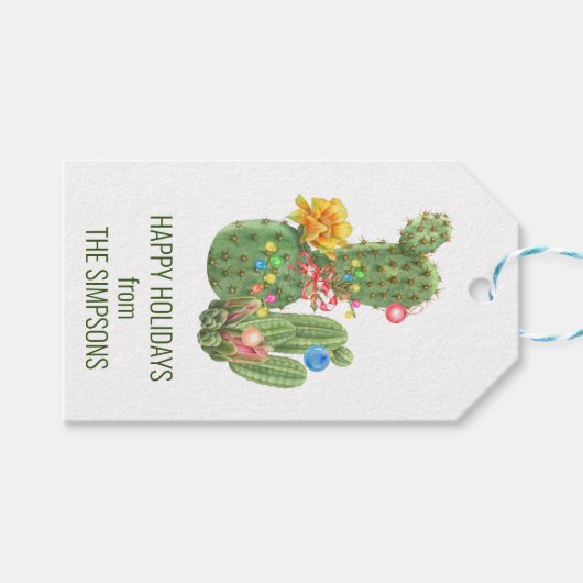 クリスマスホリデーサウスウエスタンウォーターカラーサボテン ギフトタグ (正面(横))