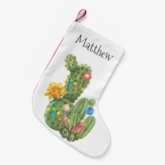 クリスマスホリデーサウスウエスタンウォーターカラーサボテン スモールクリスマスストッキング (正面 (吊り時))