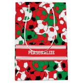 クリスマスホリデーサッカーボールコラージュ ミディアムペーパーバッグ (正面)